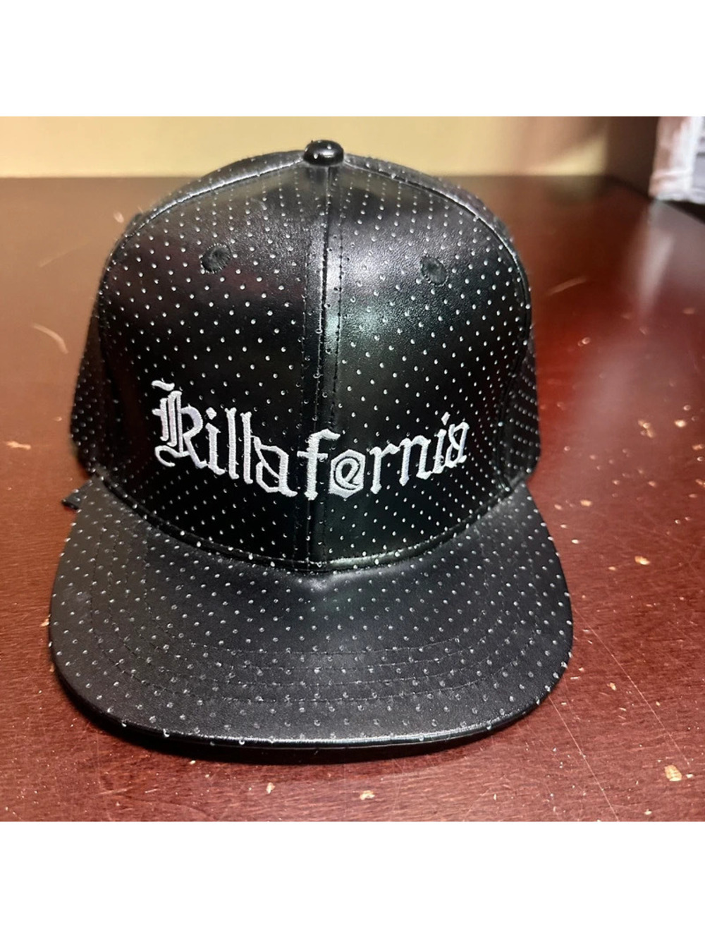 Crooks & Castles Killafornia faux leather black strap back hat